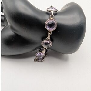 Sterling Silver Amethyst Chain Bracelet 7.5 inch 7.44g 925 Stamped Dainty